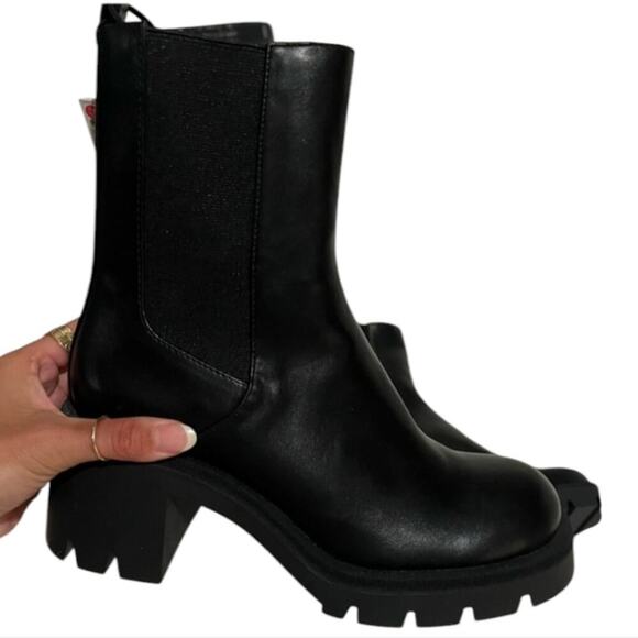Zara Black Leather Ankle Boots Platform Lug Sole Heel Chelsea Booties Size 41 - Picture 11 of 15